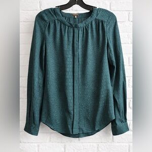 Babaton 100% Silk Blouse XS Green Textured Button Front Lightweight Sheer